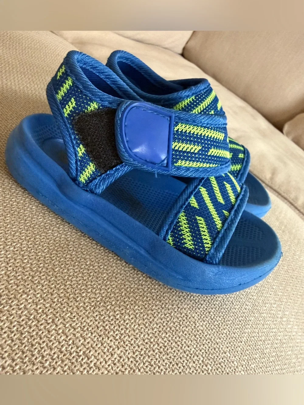 Baby size 24 Blue & Neon Green Adjustable Sandals